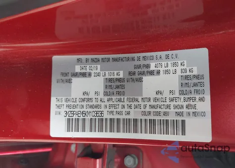 2019 Mazda Mazda3 Premium Package из США, поврежденный, VIN 3MZBPAEM6KM103636